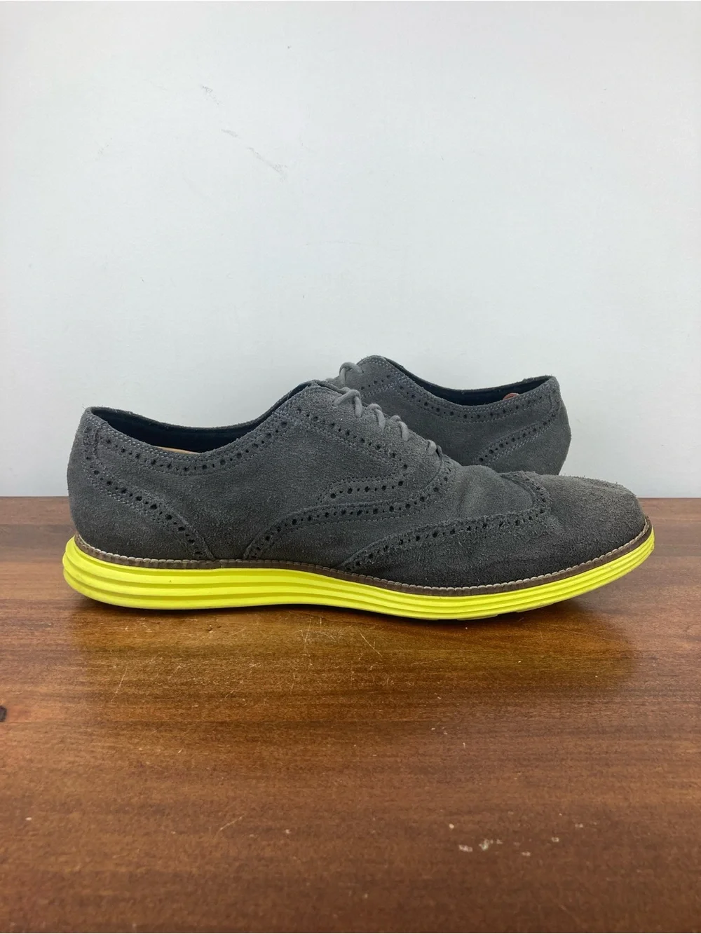 Cole Haan Grand Os Lunargrand Wingtip Suede Oxford Gray Volt C10226 Men Size 13M